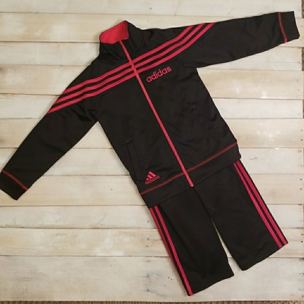 Adidas jogging suit. Boys size 7 black/red